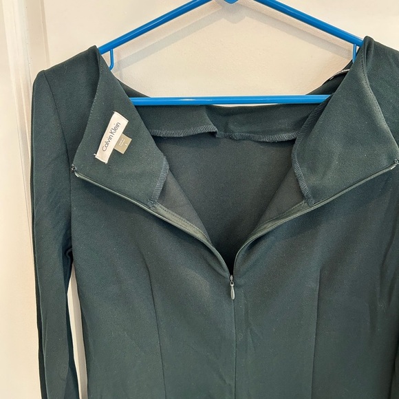 Calvin Klein Sheath Dress Womens 8 Deep Green Flare Sleeves - Picture 5 of 6
